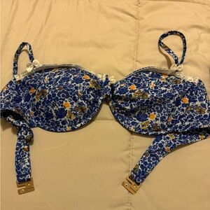 Strawberry Milk Mob Blue Floral Bikini Top with Yellow Accents